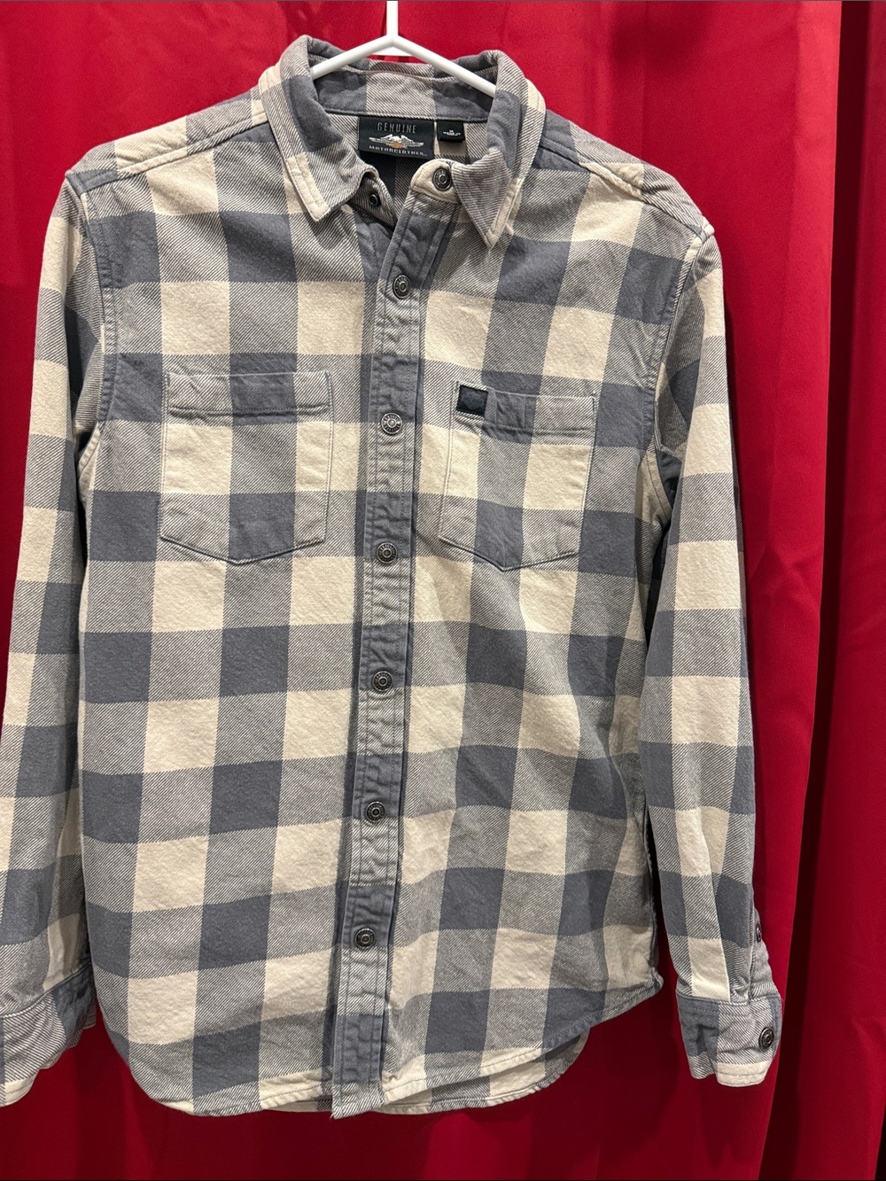 Harley-Davidson Gray and White Check Button-Down Shirt
